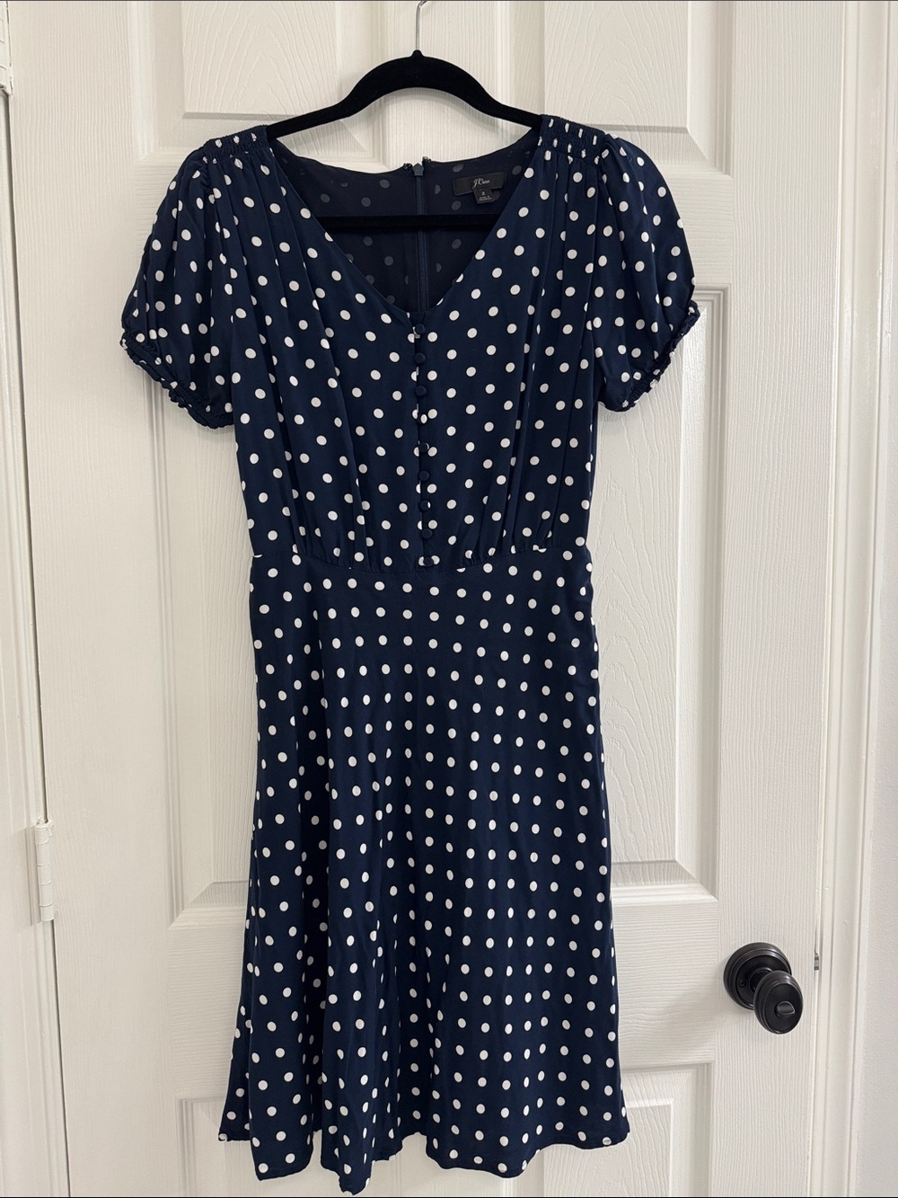 NWOT J. Crew Navy Polka Dot Dress (Size 2)
